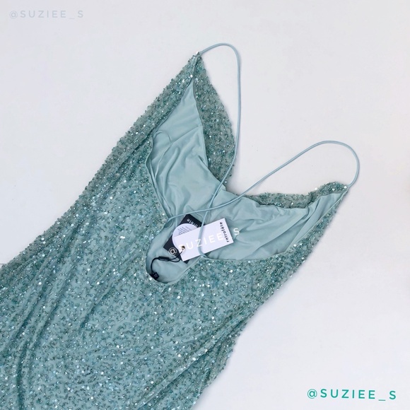 Retrofete Mich Sequin Beaded Embellished Green Cowl Neck Mini Dress XL NWT - Picture 7 of 16